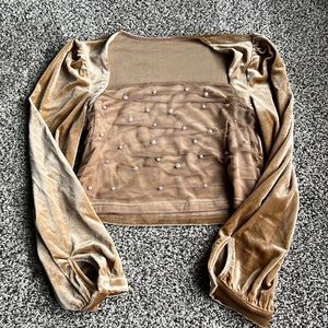 Gold velvet long sleeve crop size small